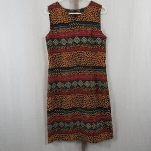 Vintage Sag Harbor Size 10 Dress Animal Print Geometric Tribal Design Striped